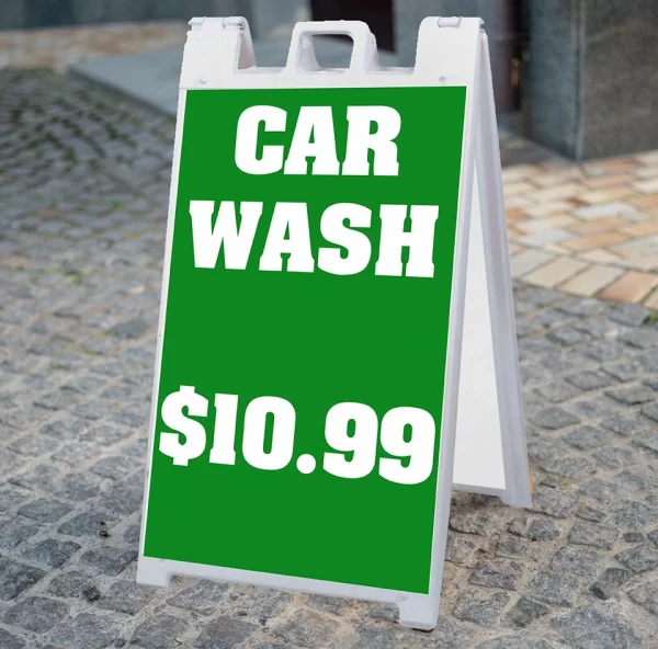 GREEN CAR WASH SIGN ON A SIGNICADE A-FRAME