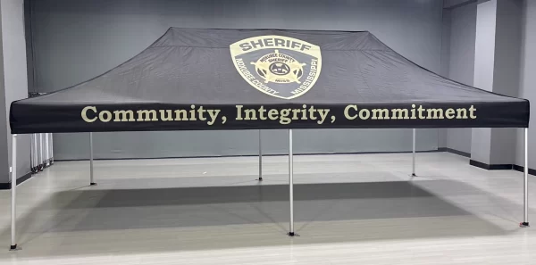 BLACK 20X20 TENT WITH SHERIFF BADGE