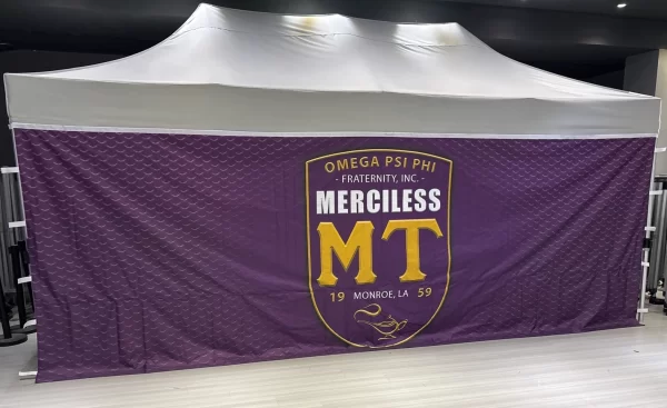 PURPLE TENT WALL WITH LOGO