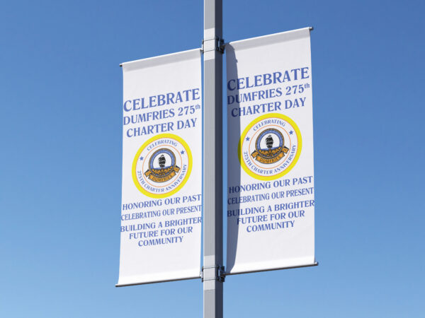 WHITE LIGHT POLE BANNER CELEBRATING CITY MILESTONE