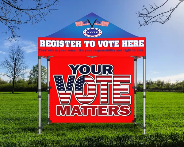 RED WHITE AND BLUE VOTING REGISTRATION TENT